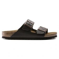 BIRKENSTOCK Arizona NL Dark Brown Klapki damskie. Brązowe klapki damskie Birkenstock, na lato, bez wzorów, ze skóry, eleganckie, z otwartym noskiem, bez obcasa, bez zapięcia. Za 449.99 zł.