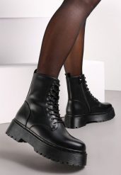 Czarne Botki w Stylu Workerów na Platformie Maialen. Czarne botki damskie Renee, bez wzorów, z jeansu, eleganckie, bez obcasa, na platformie, bez zapięcia. Za 119.99 zł.