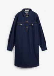 Sukienka dżinsowa. Niebieskie sukienki damskie bonprix, bez wzorów, bez kołnierzyka, bez ramiączek, mini. Za 149.99 zł.