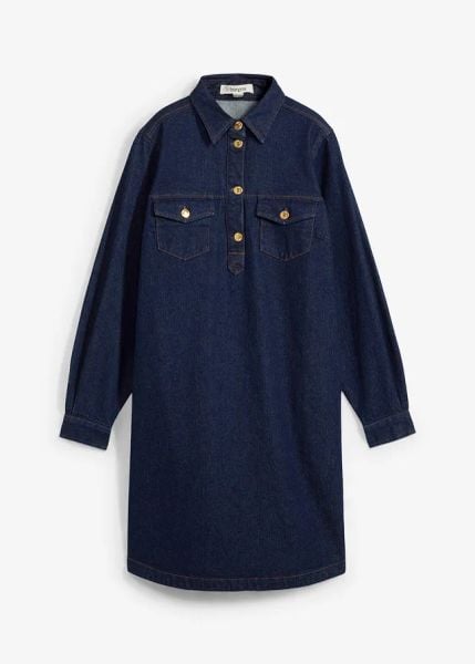 Sukienka dżinsowa. Niebieskie sukienki damskie bonprix, bez wzorów, bez kołnierzyka, bez ramiączek, mini. Za 149.99 zł.