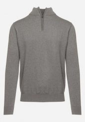 Szary Bawełniany Sweter Ozdobiony Suwakiem Sarila. Szare swetry męskie Born2be, l, z aplikacjami, z bawełny, eleganckie, bez kołnierzyka, bez ramiączek. Za 39.99 zł.