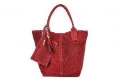 Shopperka bordowa skórzana T49. Czerwone shopperki damskie bez wzorów, ze skóry, duże, bez dodatków. Za 208.99 zł.