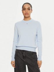 Tommy Jeans Sweter Essential DW0DW20159 Błękitny Regular Fit. Niebieskie swetry nierozpinane damskie Tommy Jeans, xl, bez wzorów, z bawełny, bez kołnierzyka, bez ramiączek. Za 219.99 zł.