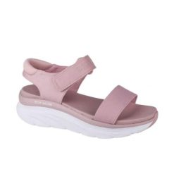 Sandały SKECHERS DLUX WALKER NEW BLOCK Rose. Czerwone sandały damskie Skechers, bez wzorów, z tkaniny, bez obcasa, bez zapięcia. Za 262.00 zł.
