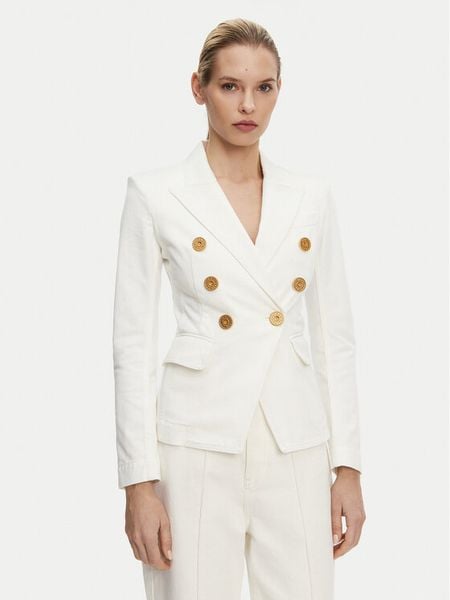 Balmain Marynarka DF1SG170DB69 Biały Slim Fit. Białe marynarki i żakiety damskie Balmain, bez wzorów, z bawełny, bez kołnierzyka, bez ramiączek. Za 6,839.00 zł.