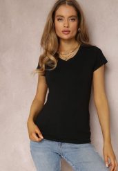 Czarny T-shirt Mirasura. Czarne t-shirty damskie Renee, l, bez wzorów, z dzianiny, bez kołnierzyka, bez ramiączek. Za 29.99 zł.