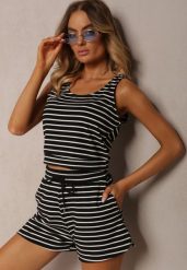 Czarne Szorty Dresowe High Waist z Bawełny w Paski Ściągane Troczkiem Celisea. Czarne szorty damskie Renee, bez wzorów, z bawełny, eleganckie, z podwyższonym stanem. Za 59.99 zł.
