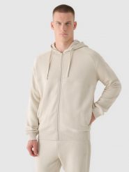 4F Bluza dresowa rozpinana z kapturem męska - beżowa M. Brązowe bluzy sportowe męskie 4F, m, bez wzorów, z bawełny, z kapturem. W wyprzedaży za 89.99 zł.
