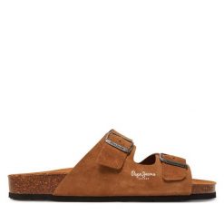 Klapki Pepe Jeans. Brązowe klapki męskie Pepe Jeans, bez wzorów, z jeansu, bez zapięcia. Za 209.99 zł.