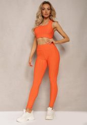 Pomarańczowe Sportowe Legginsy z Wytłoczonym Wzorkiem Askida. Brązowe legginsy damskie Renee, m, bez wzorów, z jeansu. Za 39.99 zł.