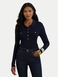 LAUREN RALPH LAUREN Sweter 200P03459001 Granatowy Slim Fit. Niebieskie swetry nierozpinane damskie Lauren Ralph Lauren, m, bez wzorów, z wiskozy, bez kołnierzyka, bez ramiączek. Za 989.99 zł.