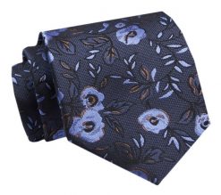 Krawat - ALTIES - Niebieskie Kwiaty, Granatowe Tło. Niebieskie krawaty i muchy Alties, bez wzorów, z tkaniny, eleganckie. Za 49.00 zł.