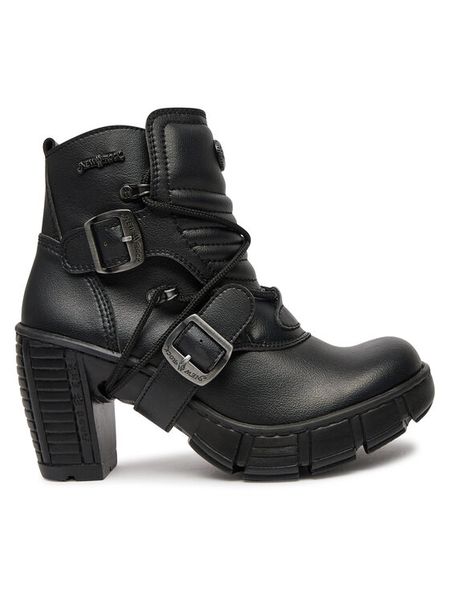 NEW ROCK Trzewiki M-TRCASCO004-V2 Czarny. Czarne botki damskie NEW ROCK, bez wzorów, ze skóry, rockowe, bez obcasa, na słupku, bez zapięcia. Za 1,019.00 zł.