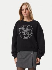 Guess Bluza W6BQ13 K6059 Czarny Regular Fit. Czarne bluzy damskie Guess, m, z aplikacjami, z bawełny, bez ramiączek, bez kaptura. Za 434.99 zł.