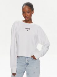 Tommy Jeans Bluza Essential Logo DW0DW17796 Biały Relaxed Fit. Białe bluzy damskie Tommy Jeans, xxl, bez wzorów, z jeansu, bez ramiączek, bez kaptura. Za 209.99 zł.