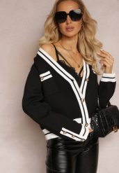 Czarny Kardigan Zapinany z Wiskozy Iriama. Czarne kardigany damskie Renee, bez wzorów, z tkaniny, bez kołnierzyka. Za 129.99 zł.