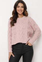 Różowy Sweter z Wiskozą i Wełną Aplikacją 3D i Tłoczeniem Vaishira. Czerwone swetry nierozpinane damskie Born2be, na zimę, m, z aplikacjami, z wełny, bez kołnierzyka, bez ramiączek. Za 89.99 zł.