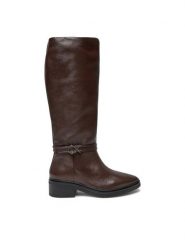 Calvin Klein Kozaki HW0HW02184 Brązowy. Brązowe kozaki damskie Calvin Klein, bez wzorów, ze skóry, bez obcasa, na płaskiej podeszwie, bez zapięcia. Za 1,199.00 zł.