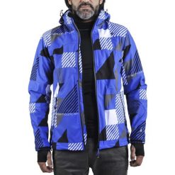 Kurtka softshell z nadrukiem Peak Mountain Cover. Niebieskie kurtki sportowe męskie Peak Mountain, m, bez wzorów, z elastanu, bez kaptura, narciarskie. Za 316.50 zł.