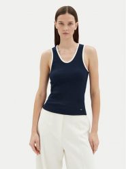 Tommy Hilfiger Top WW0WW44572 Granatowy Slim Fit. Niebieskie topy damskie Tommy Hilfiger, l, bez wzorów, z bawełny, bez kołnierzyka, bez ramiączek. Za 159.99 zł.