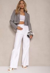 Białe Jeansy High Waist o Szerokim Kroju Sallizia. Białe jeansy damskie Renee, bez wzorów, z jeansu, klasyczne, z podwyższonym stanem. Za 99.99 zł.