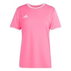 Koszulka damska adidas Entrada Jersey. Białe bluzki damskie Adidas, bez wzorów, z jersey, sportowe, bez kołnierzyka, bez ramiączek. Za 60.99 zł.