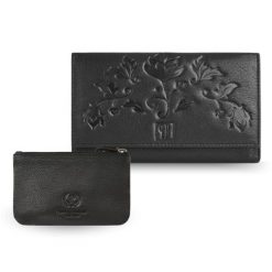 Portfel damski skórzany z kwiatowym wzorem T-45-BL etui na klucze T-51-NBL zestaw prezentowy Paolo Peruzzi ZUP-119-BL. Czarne portfele damskie Paolo Peruzzi, ze skóry ekologicznej. Za 109.99 zł.