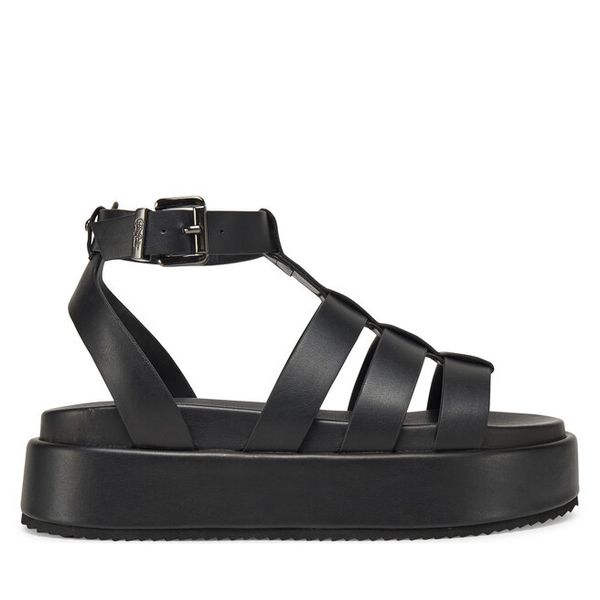 Sandały Buffalo. Czarne sandały damskie Buffalo, bez wzorów, bez obcasa, na płaskiej podeszwie, bez zapięcia. Za 439.99 zł.