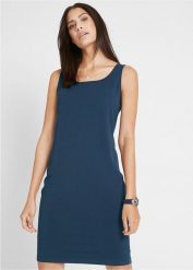 Sukienka shirtowa (2 szt.). Niebieskie sukienki damskie bonprix, bez wzorów, bez kołnierzyka, bez ramiączek. Za 107.99 zł.