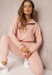 Różowy 2-częściowy Komplet Dresowy ze Spodniami i Bluzą Erassi. Czerwone bluzy damskie Renee, xl, bez wzorów, z dresówki, casualowe, bez ramiączek, bez kaptura. Za 69.99 zł.