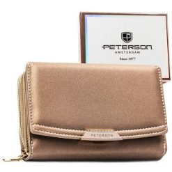 Beżowy portfel damski ze skóry ekologicznej zamykany na zatrzask i suwak - Peterson. Brązowe portfele damskie Peterson, ze skóry ekologicznej. Za 94.99 zł.