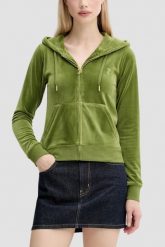 JUICY COUTURE Oliwkowa bluza damska Robertson Hoodie, Rozmiar L. Zielone bluzy damskie Juicy Couture, l, bez wzorów, z materiału, klasyczne, bez ramiączek, z kapturem. Za 549.99 zł.