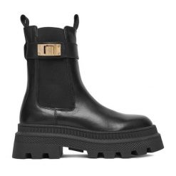 Sztyblety Badura. Czarne botki damskie Badura, bez wzorów, bez obcasa, na płaskiej podeszwie, bez zapięcia. Za 259.99 zł.