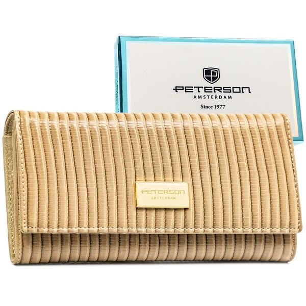 Beżowy portfel damski ze skóry naturalnej i ekologicznej w pleciony wzór Peterson PTN PS401-CRV. Brązowe portfele damskie Peterson, ze skóry. Za 106.99 zł.
