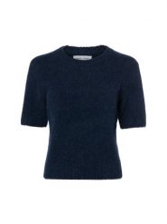 Samsøe Samsøe sweter z krótkim rękawem wykonany z wełny alpaki - Sajeanne Kobiety niebieski, XL. Niebieskie swetry nierozpinane damskie Samsøe & Samsøe, xl, bez wzorów, z wełny, klasyczne, bez kołnierzyka, bez ramiączek. Za 379.95 zł.