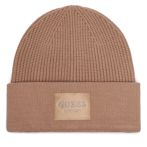 Czapka Guess. Brązowe czapki damskie Guess, na zimę, z aplikacjami. Za 154.99 zł.
