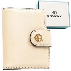 Beżowy portfel damski ze skóry ekologicznej zamykany na zatrzask i suwak - Rovicky. Brązowe portfele damskie ROVICKY, ze skóry ekologicznej. Za 89.99 zł.