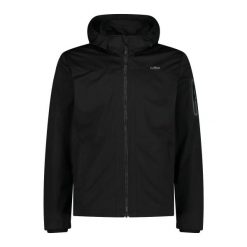 Kurtka turystyczna z kapturem i suwakiem CMP. Czarne kurtki męskie CMP, na wiosnę, bez wzorów, sportowe, z kapturem. W wyprzedaży za 209.99 zł.