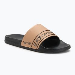 Klapki EA7 Emporio ArmaniWater Sports Tape. Żółte klapki damskie EA7 Emporio Armani, bez wzorów, z materiału, sportowe, bez obcasa, bez zapięcia. Za 179.99 zł.