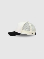 4F Czapka trucker z daszkiem uniseks - biała L/XL. Białe czapki damskie 4F, na lato, bez wzorów, z syntetyku, sportowe. W wyprzedaży za 59.99 zł.