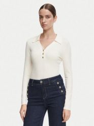 Morgan Sweter 252-MBANOU Kremowy Slim Fit. Białe swetry nierozpinane damskie Morgan, xl, bez wzorów, z wiskozy, bez kołnierzyka, bez ramiączek. Za 189.99 zł.