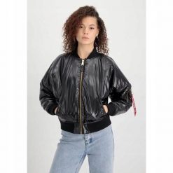 DAMSKA KURTKA BOMBERKA Alpha Industries MA-1 OS Metallic BEZ KAPTURA CZARNA. Czarne kurtki sportowe damskie Alpha Industries, l, bez wzorów, bez ramiączek, bez kaptura, do biegania. Za 799.00 zł.