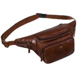 Klasyczna skórzana nerka męska na biodra w brązowym kolorze Peterson PTN BP001-TUM. Brązowe saszetki i nerki męskie Peterson, bez wzorów, ze skóry. Za 169.99 zł.