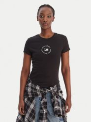 Tommy Jeans T-Shirt DW0DW22273 Czarny Slim Fit. Czarne t-shirty damskie Tommy Jeans, xs, bez wzorów, z bawełny, bez kołnierzyka, bez ramiączek. Za 129.99 zł.