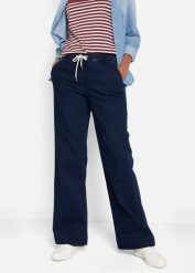Jeansy wide leg, mid waist, z wygodnym pasem. Niebieskie jeansy damskie bonprix, bez wzorów, z jeansu. Za 124.99 zł.