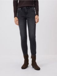 Jeansy slim fit mid rise - szary. Szare jeansy damskie Reserved, bez wzorów, z bawełny. Za 99.99 zł.