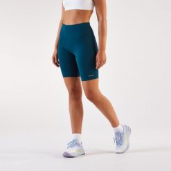 Legginsy do biegania krótkie damskie Kiprun Run 500 Comfort. Niebieskie legginsy damskie KIPRUN, bez wzorów, z materiału. Za 69.99 zł.