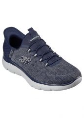 Tenisówki Skechers Model Summits - Key Pace Slip-ins Kolor Niebieski. Niebieskie trampki męskie Skechers, bez wzorów, z materiału, sportowe, przed kostkę, bez zapięcia. Za 299.99 zł.