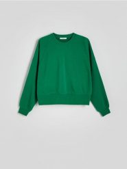 Bawełniana bluza - zielony. Zielone bluzy damskie Reserved, l, bez wzorów, z bawełny, bez ramiączek, bez kaptura. W wyprzedaży za 79.99 zł.