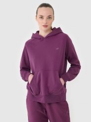 4F Bluza dresowa nierozpinana z kapturem damska - fioletowa S. Fioletowe bluzy damskie 4F, s, bez wzorów, z bawełny, sportowe, bez ramiączek, z kapturem. Za 149.99 zł.